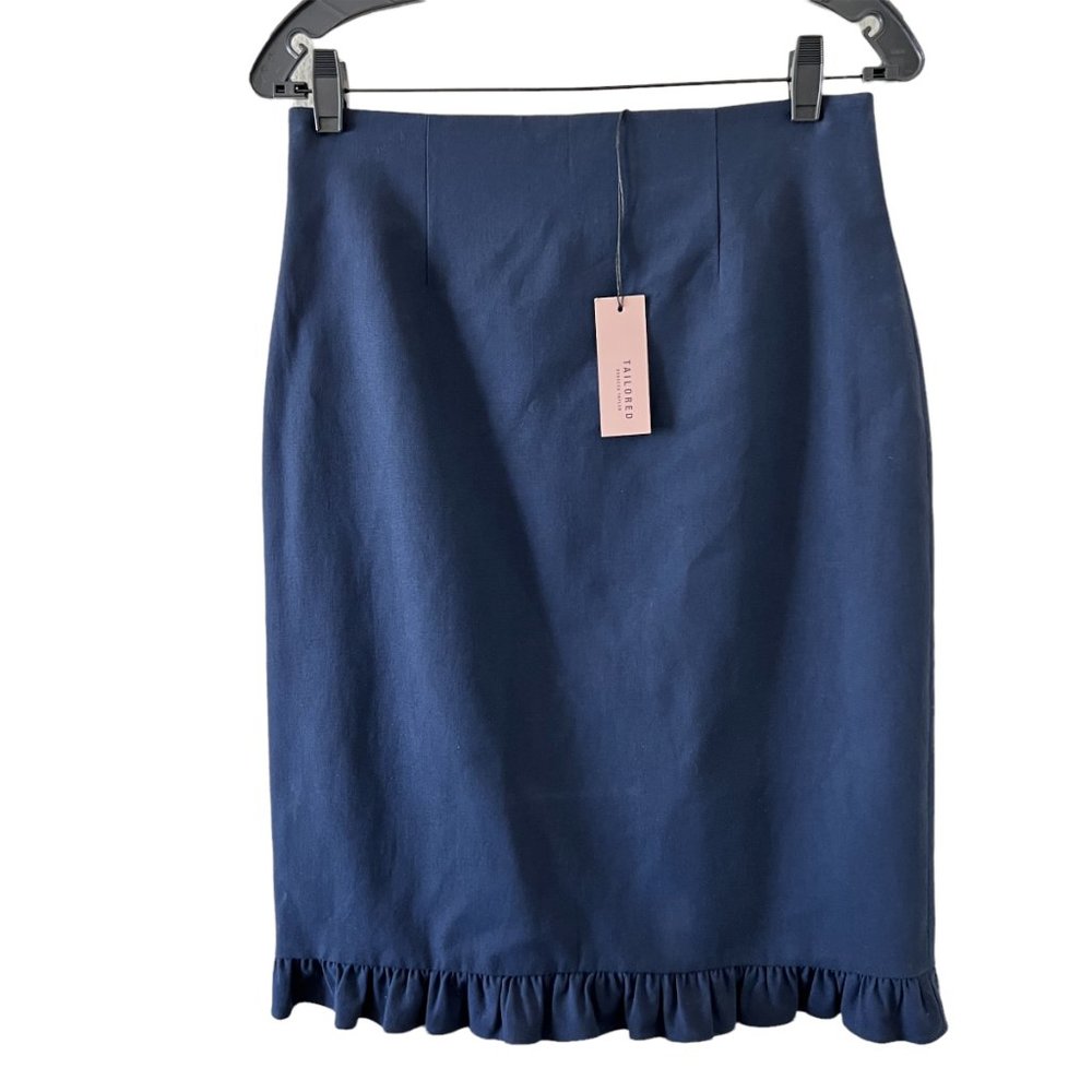 NWT Tailored by Rebecca Taylor Navy Suiting Ruffle Skirt Size 8